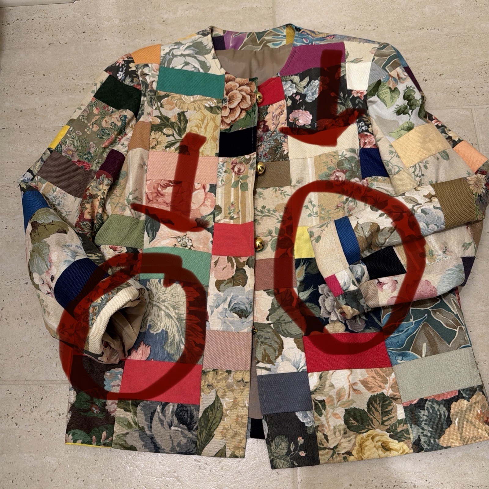 Woman’s Patches Tapestry Blazer Jacket Size 14 Petite Handmade VTG Lined Read: