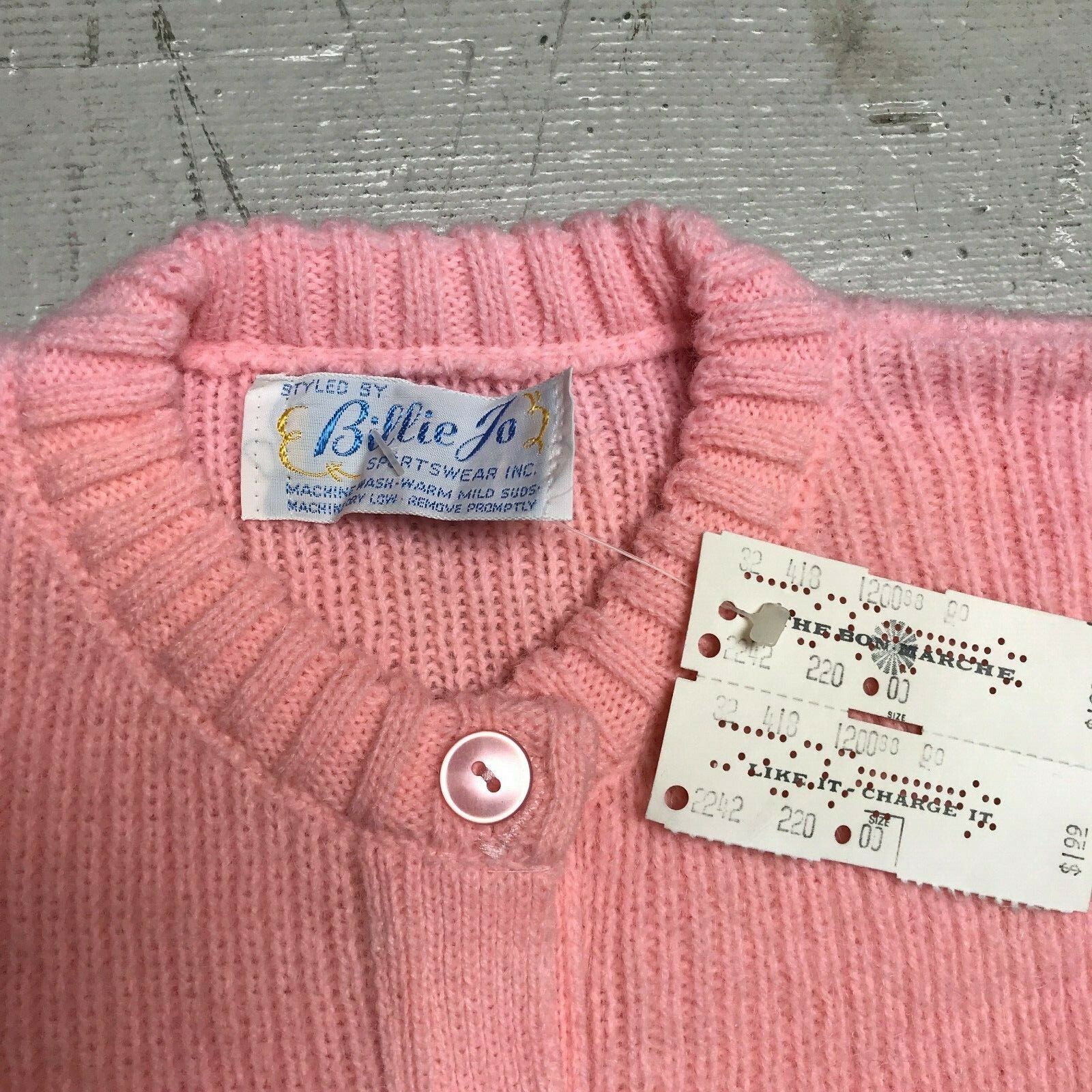 VTG BILLIE JO Pink Sweater Cardigan Jumper Long Sleeve M NWT