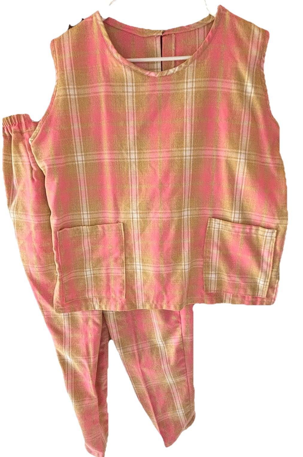 VINTAGE WOMEN’S HIPPIE OUTFIT 1960’S Pink Plaid Large CLASSY EUC