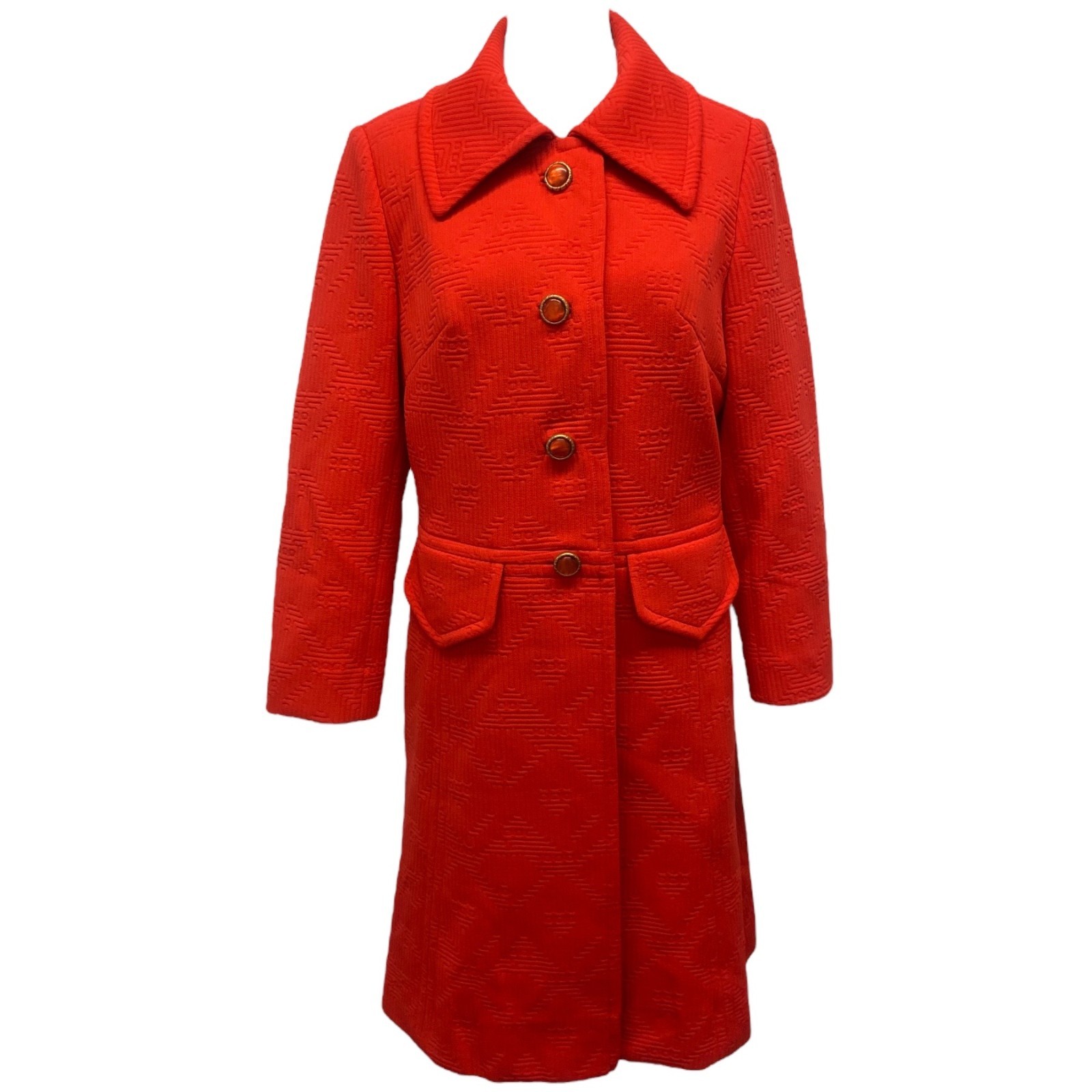 VTG 60s/70s Fashionbilt Bright Orange Red Mod Hippy Trench Coat Dress M