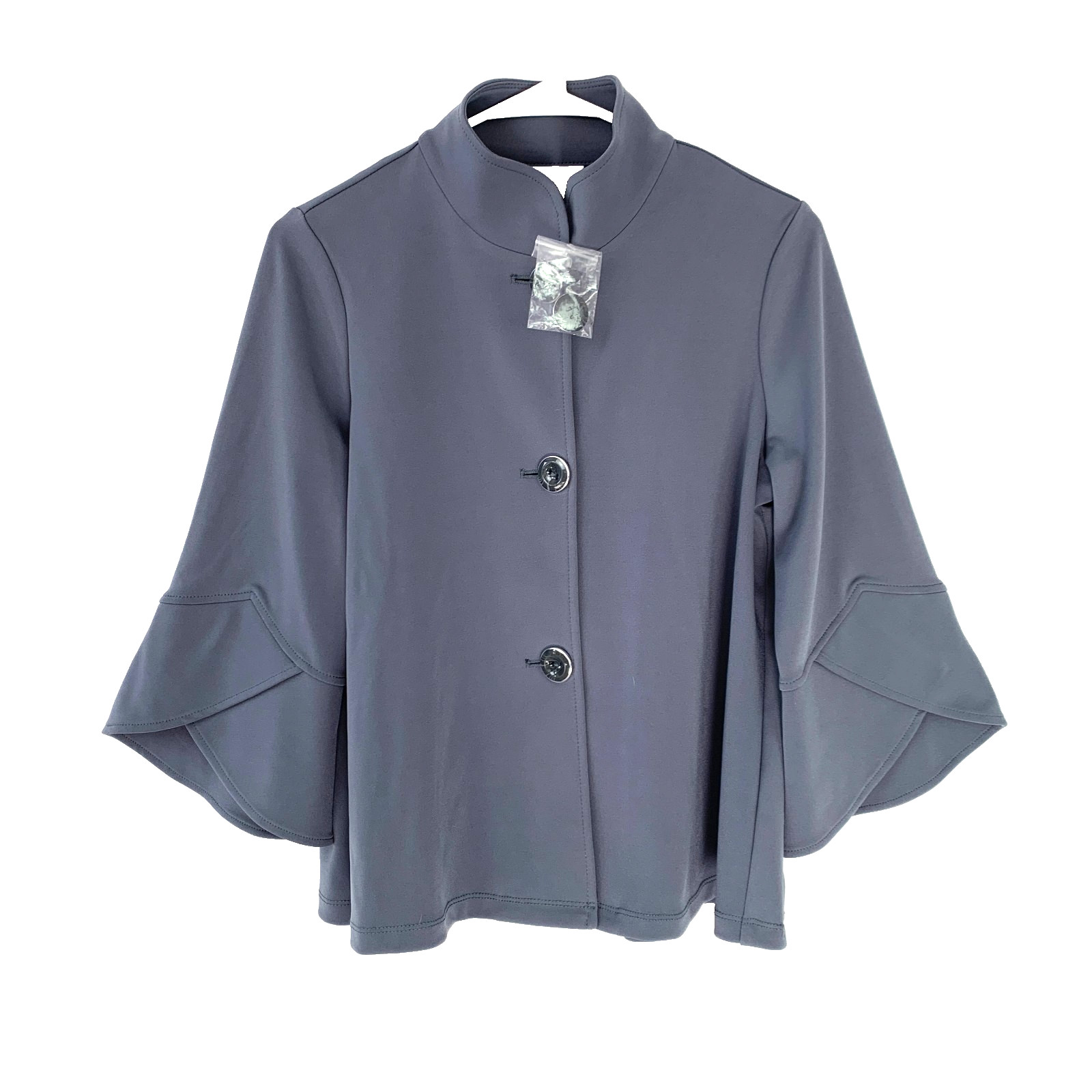 Susan Graver Dark Gray Bell Flare Sleeve Cape Jacket XXS NWOT