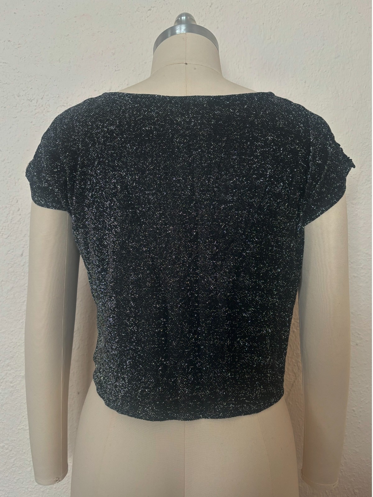 1970s Black and Silver Sequin Crop Top, by Rhoda Lee, Medium to Large