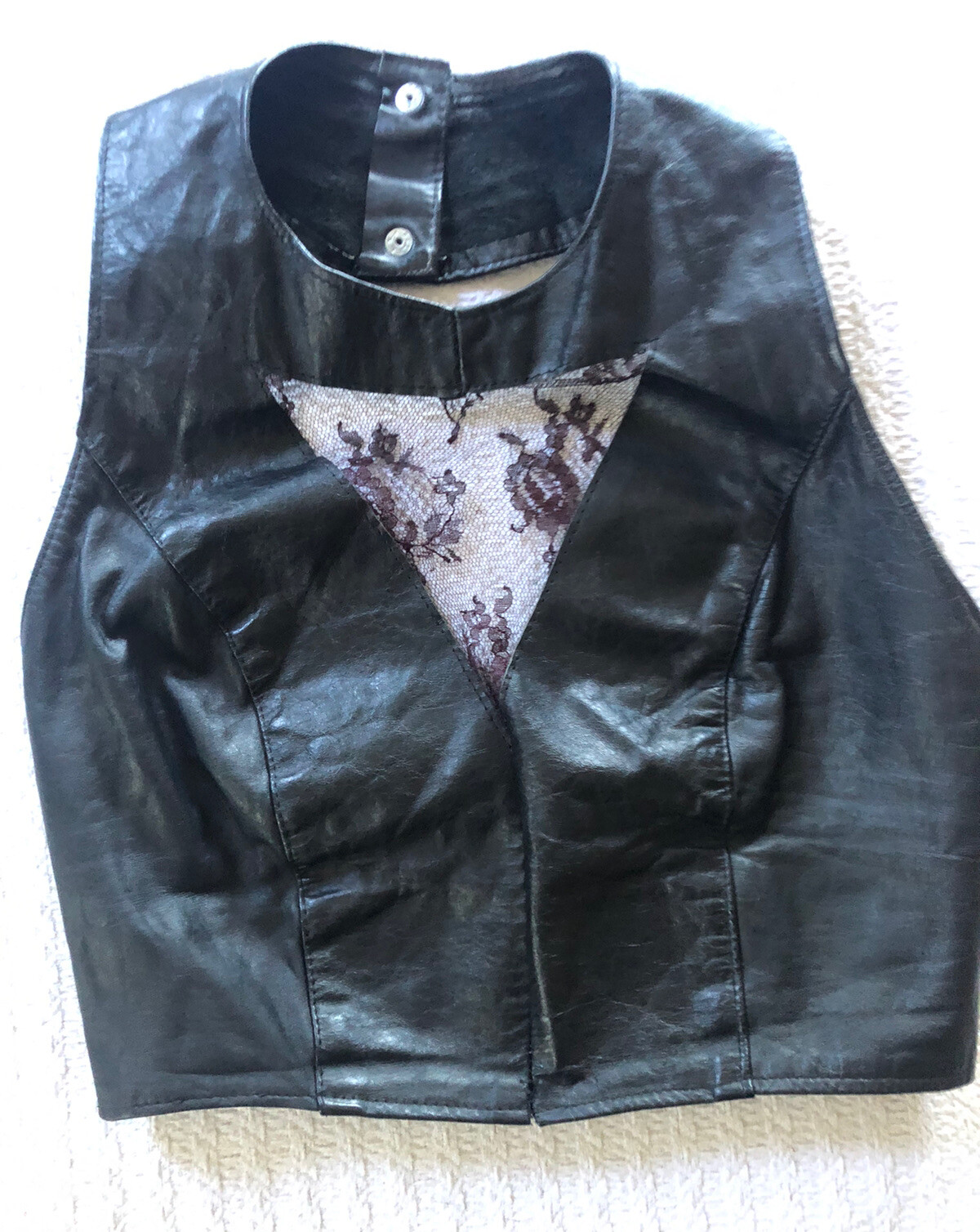 Vintage 1980s Leather Lace Cut Out Top Goth Death Rocker Biker Boho Batcave Club