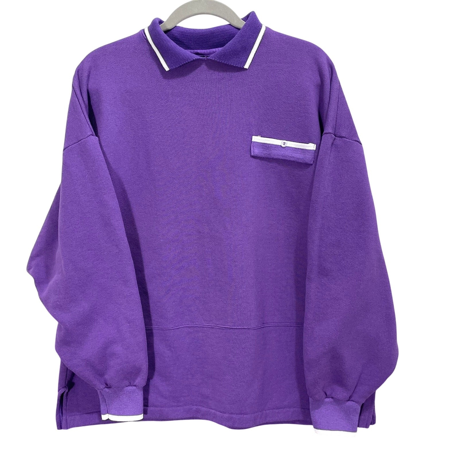 Vintage 90s Purple Long-sleeve Polo Sweatshirt Collared Sunbelt Sportswear XL