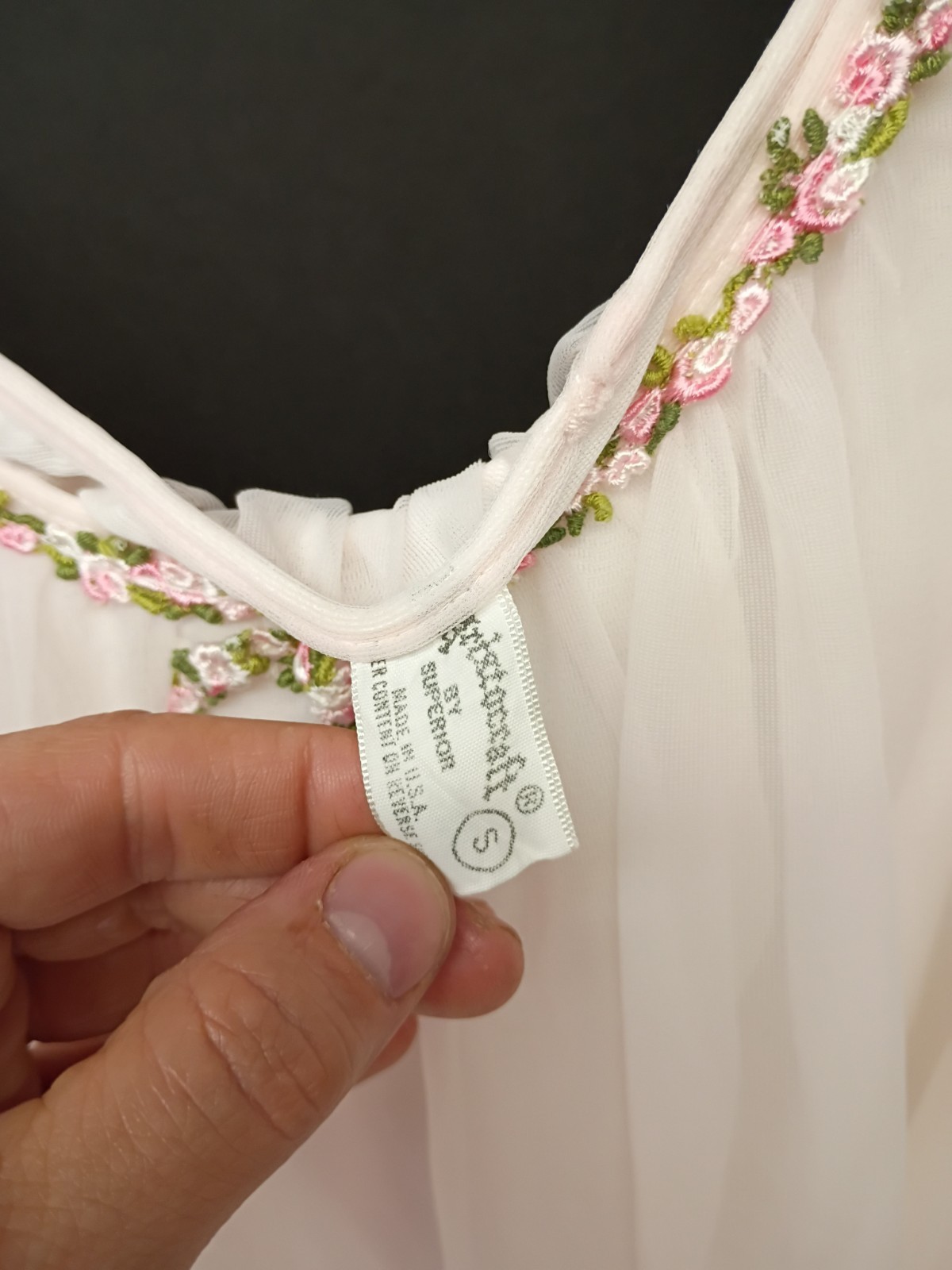 Aristocraft By Superior VTG Pink Nylon Slip w/ Floral Trim, Size S Regular!
