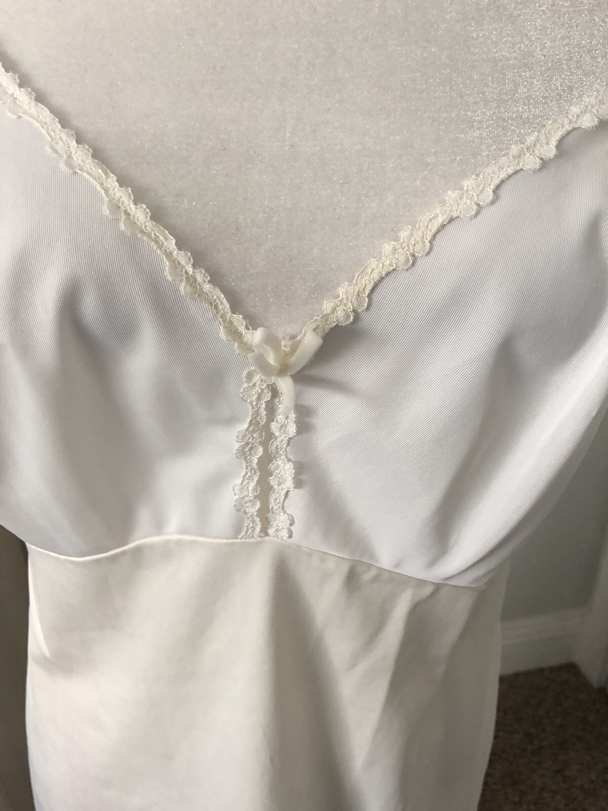 VTG 1950s 38 M/L White Nylon 42″ LONG FULL SLIP DRESS Retro SILKY XL