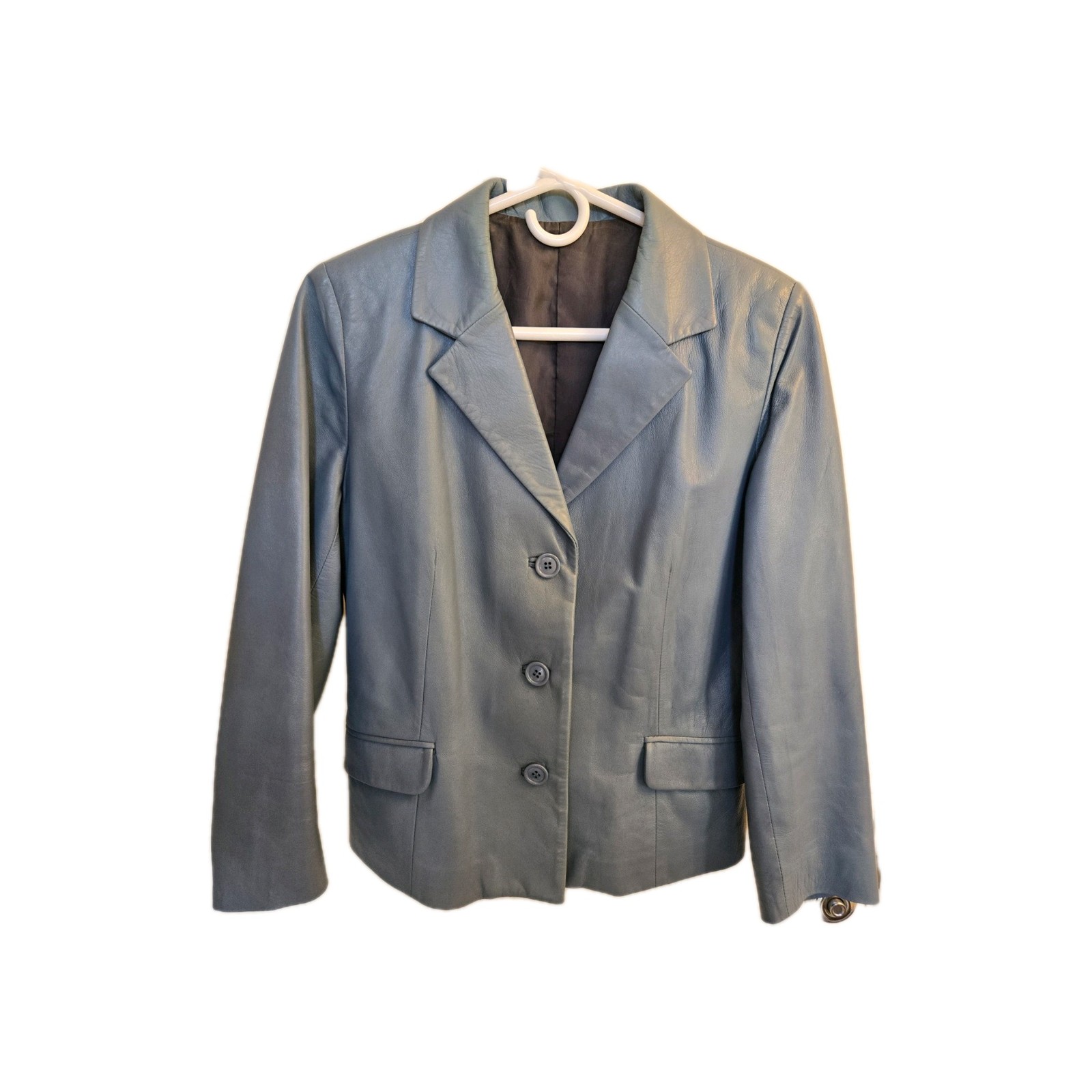 Vera Pelle Light Blue Leather Jacket Italy Size 46 (It) Size 12 To 14 (US)