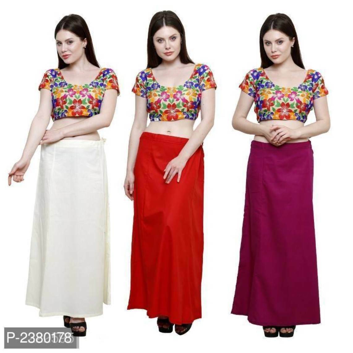 Underskirt Women Saree Sari Pure Cotton Petticoats Multi Color Combo Of 3 #76