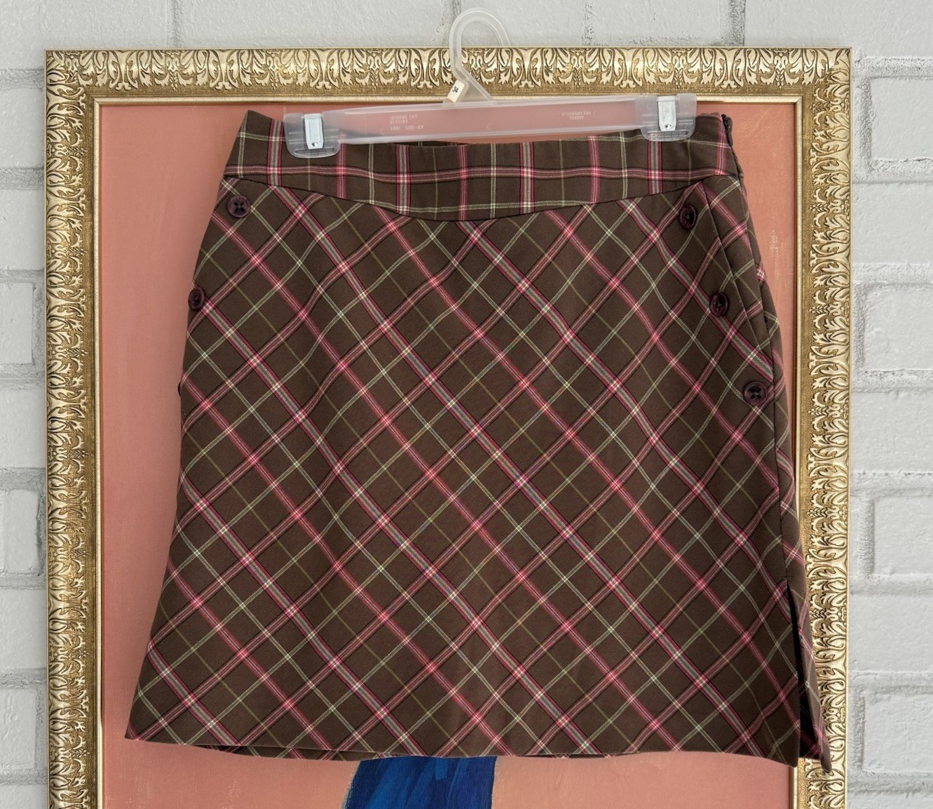 Vintage 90s Rachel Green Brown Pink Plaid Izod Flex Skort Size 4