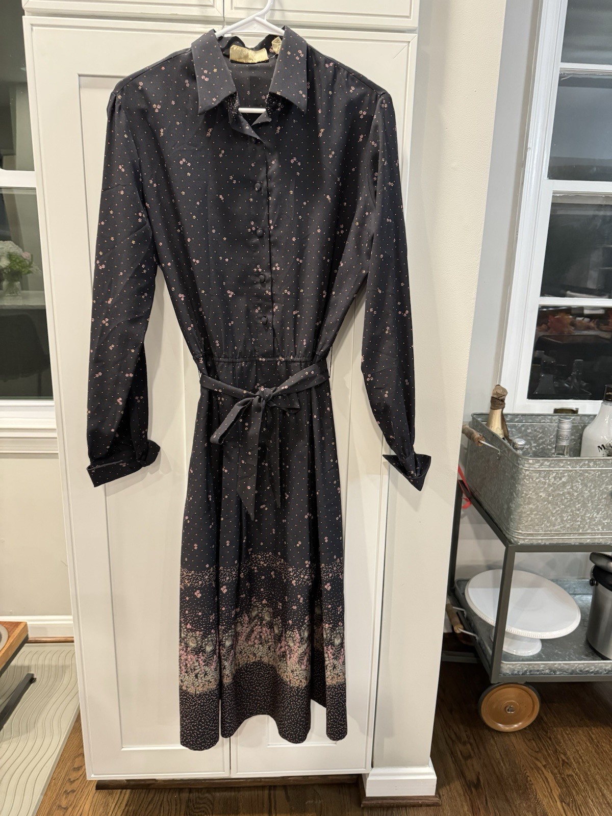 Vintage LANVIN Micro Floral Sheath Shirt Dress Size 14