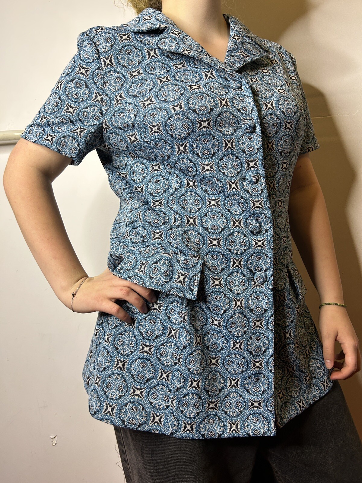 Vintage Australian 1960s Louise of France Crimplene Blouse Mod Psychedelic AU 14