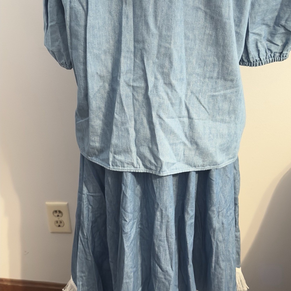 VTG PARTNERS PLEASE MALCO MODES Square Dance Western Fringe Denim Shirt Skirt LG