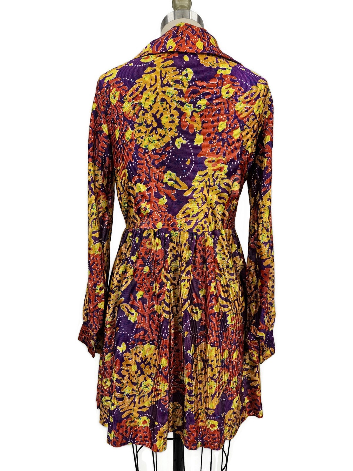 VTG Joseph Magnin Mod Mini Dress Womens 11 Long Sleeve Floral Large Collar