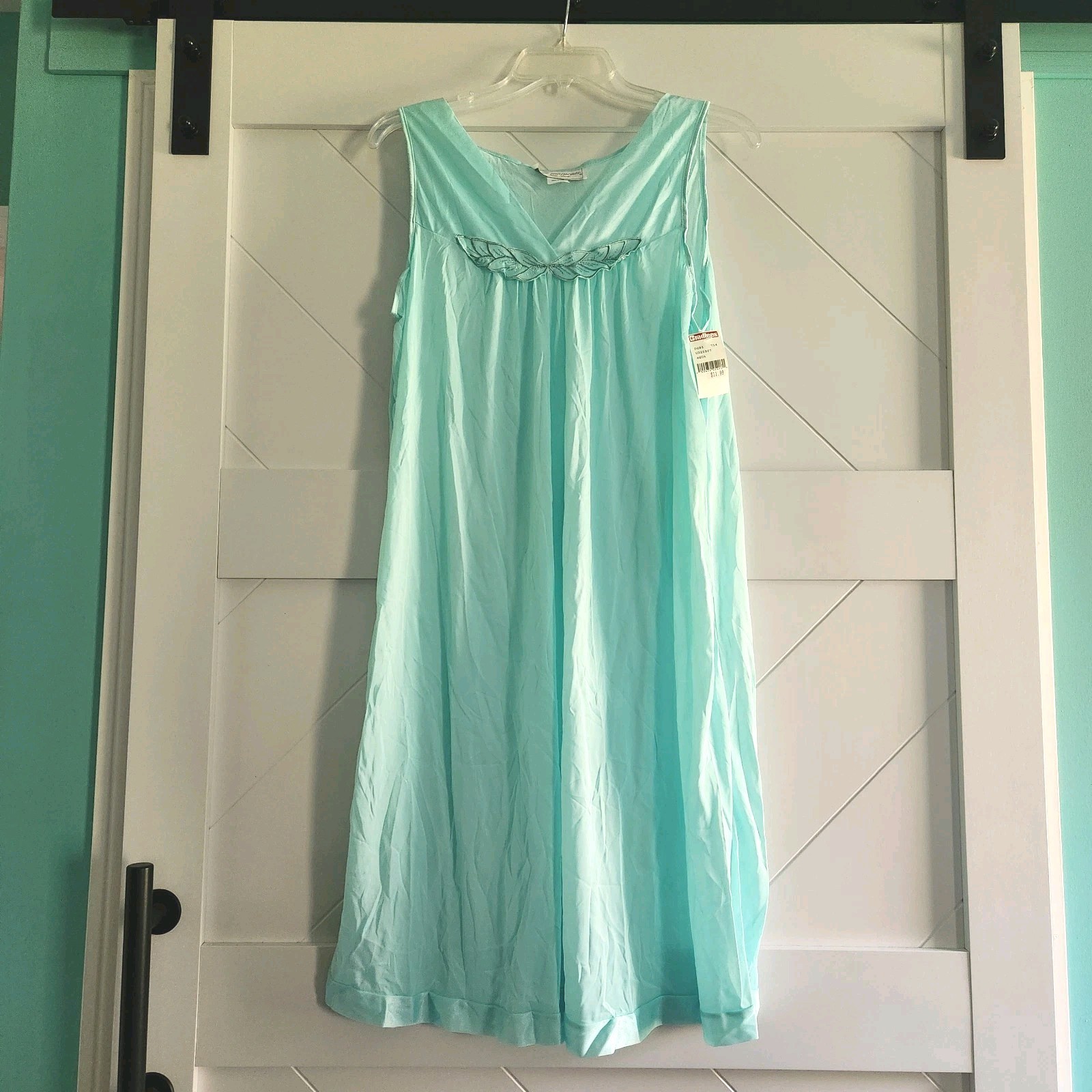 NEW Vintage Soft Moments NY Nightgown Teal Aqua Blue Nylon Size Large NWT