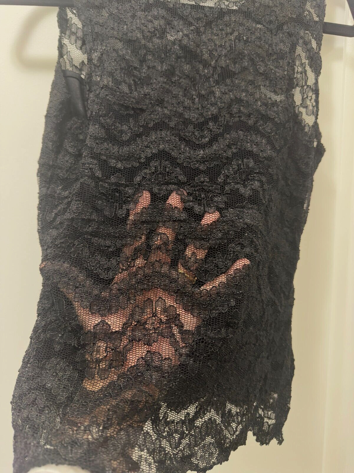 VINTAGE Onyx Nite By Wendye Chaitin Black Lace Top, Made in USA