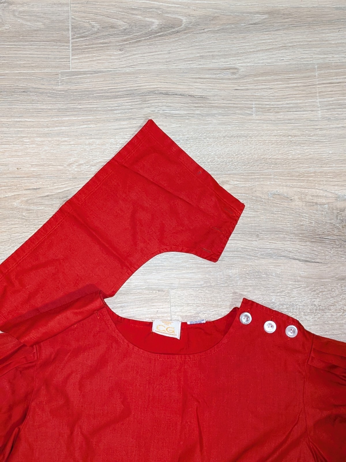 VTG 60s Career Guild Red Poplin Short Sleeved Blouse W/ Detachable Collar Sz M