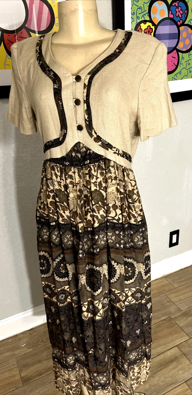 Vintage 80’s Stuart Alan Floral Dress Boho Tieback Sz 8 y9