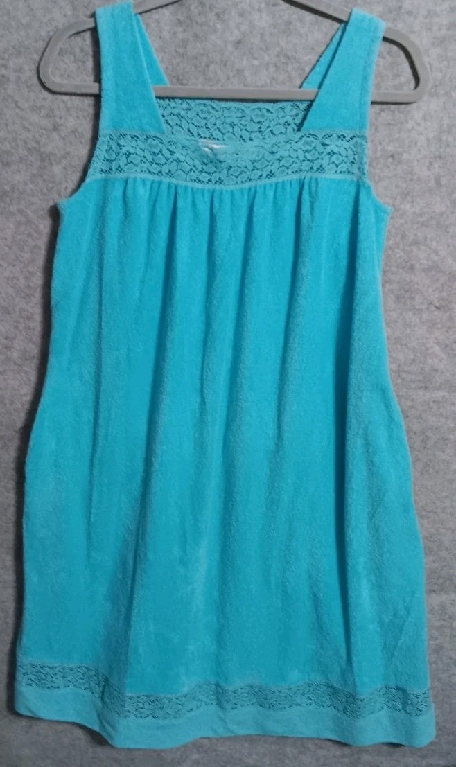Vtg Shadowline Terry cloth Coverup House Dress Robe Women S Embroidered Lace EUC