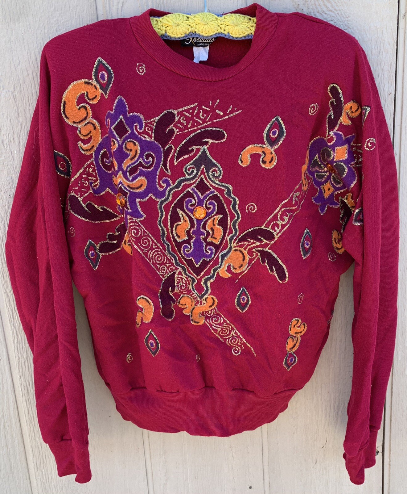 Vintage Silver Threads made in the USA jeweled wearable art sweatshirt size XS