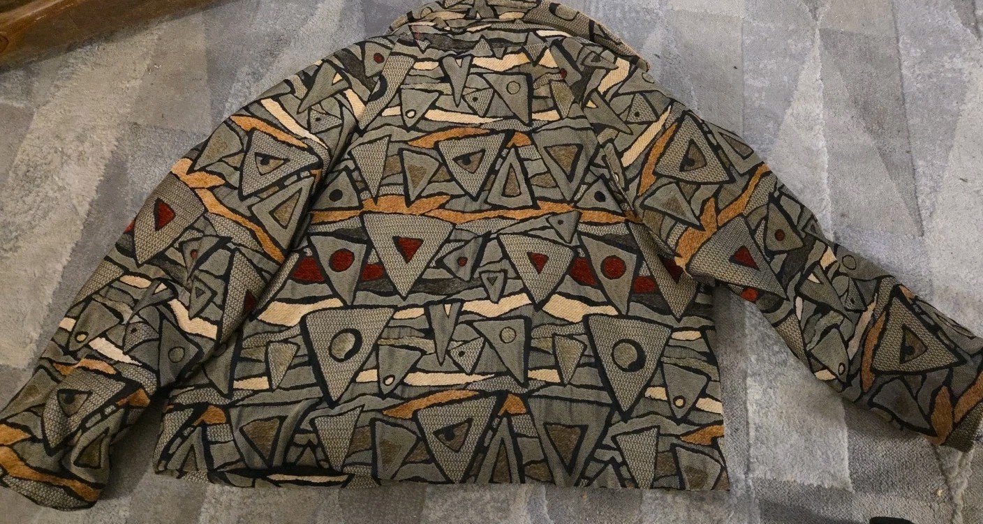Vintage Painted Pony Open Front Jacket Artsy Textile Geometric USA Made Size 1X