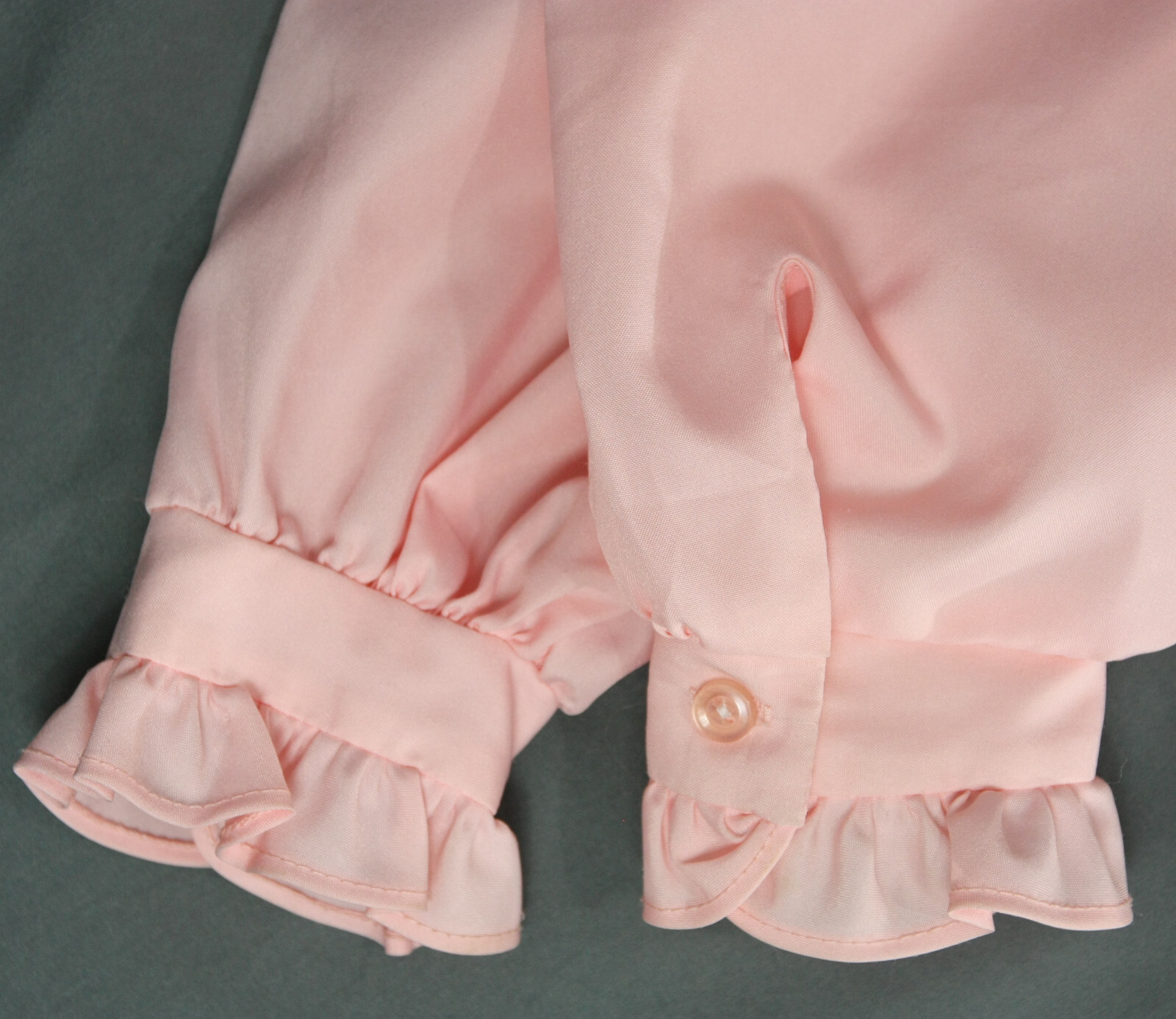 Vintage Lucky Winner High Neck Pleated Front Blouse w Ruffles Pink M 12 1970s