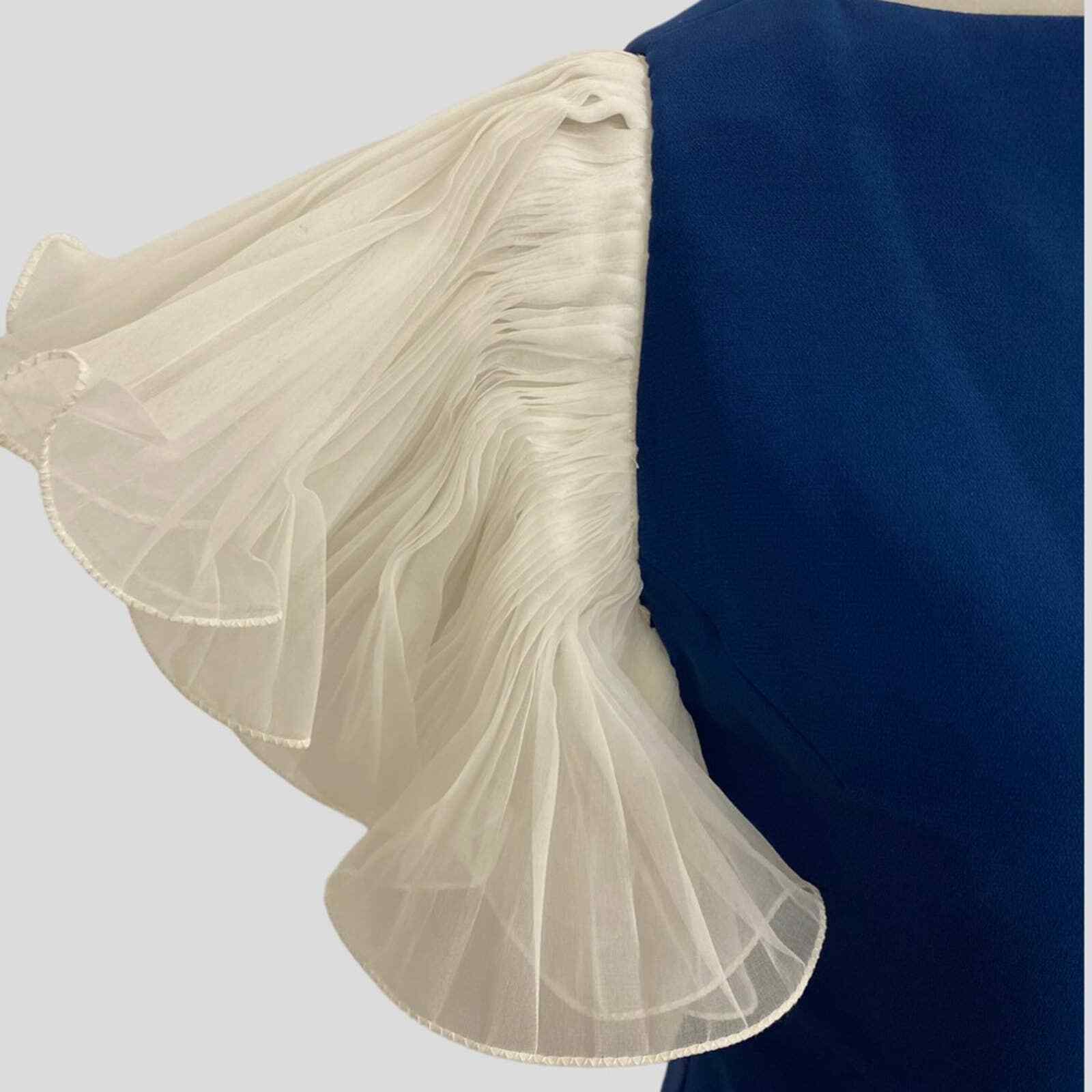 Vintage Jill Richards Blue + White Dramatic Pleated Ruffle Dress XS/S