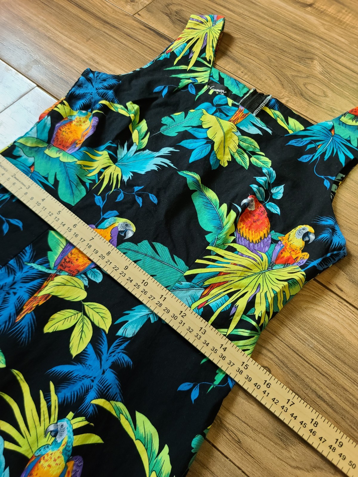 Vintage Shannon Marie Tropical Mini Dress Made In USA Size S / M Black Hawaiian
