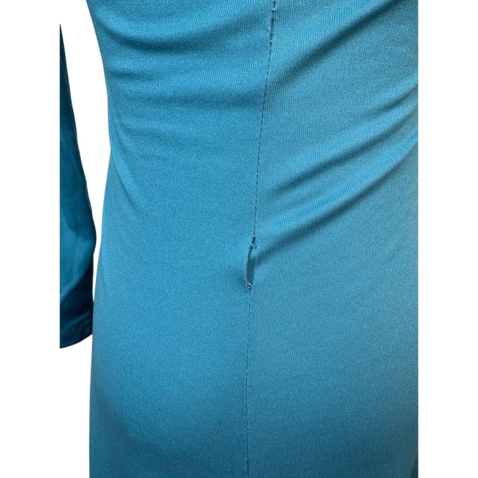 Vintage 70s Jody of California Teal Blue Hooded Maxi Dress Long Sleeve Gown