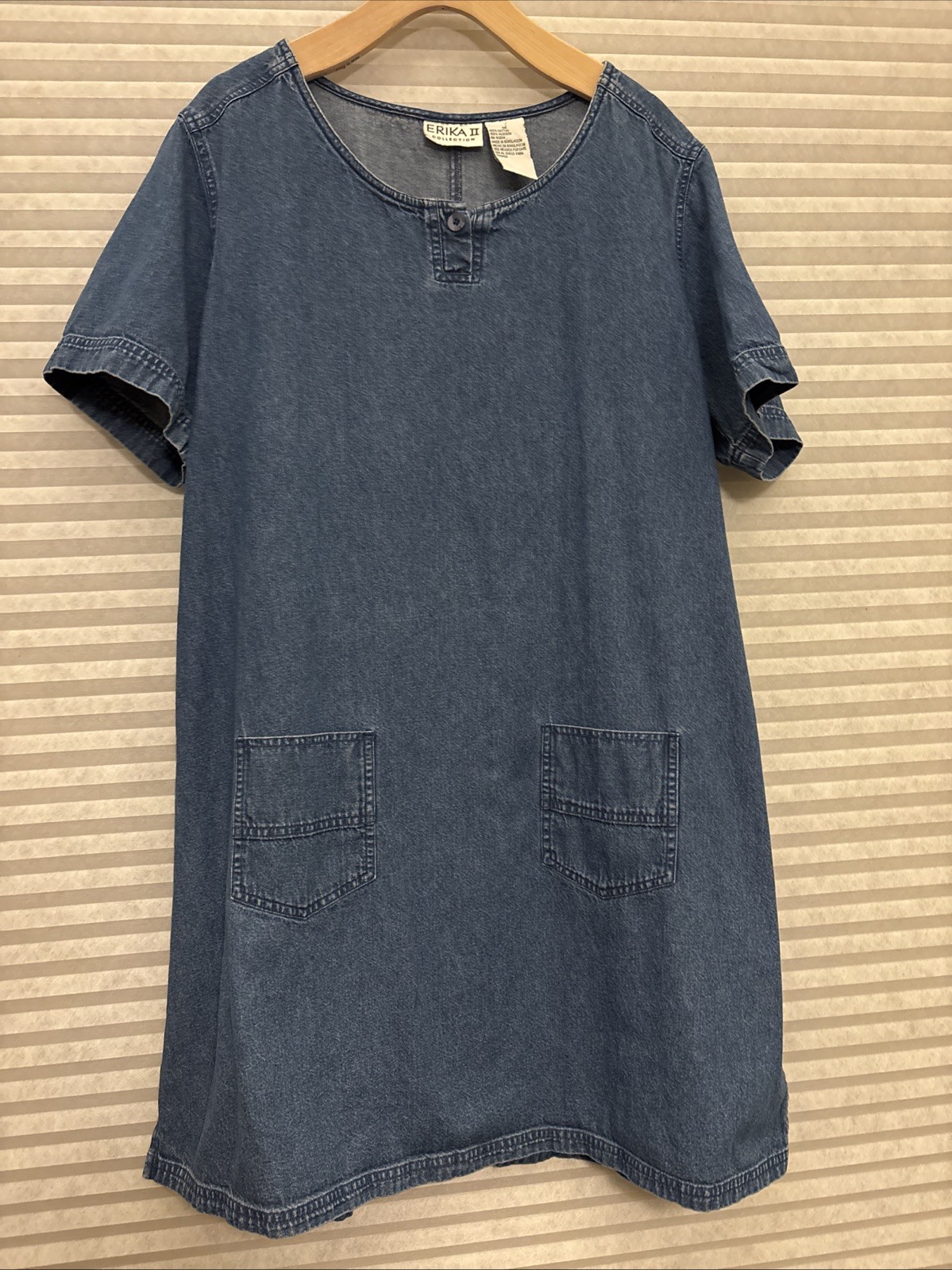 VTG 90s Erika II Blue Denim Tunic Shift Dress Cottagecore Pockets Plus 1x