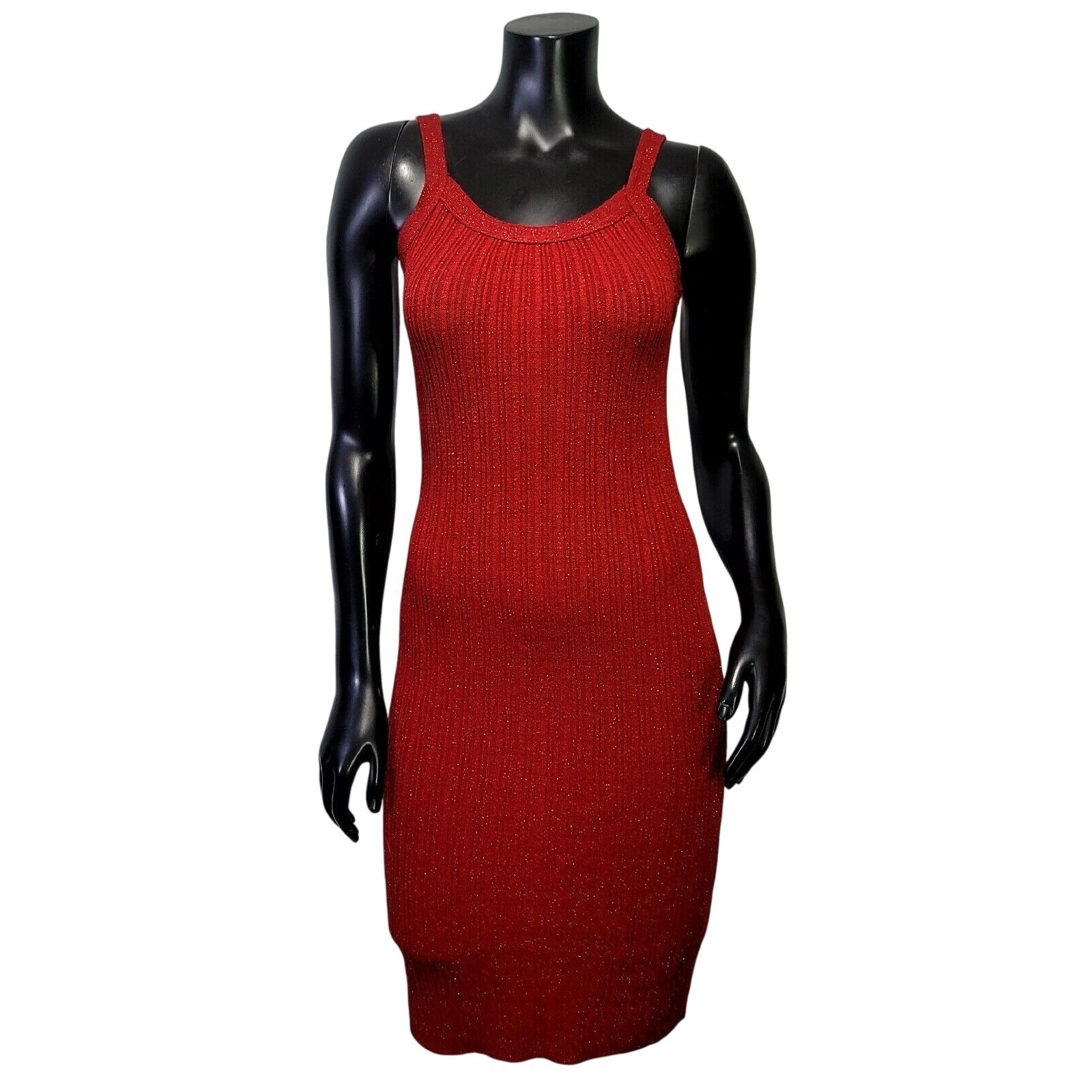 Vintage Y2K Great American Sportswear Red Metallic Ribbed Knit Sleeveless Dress