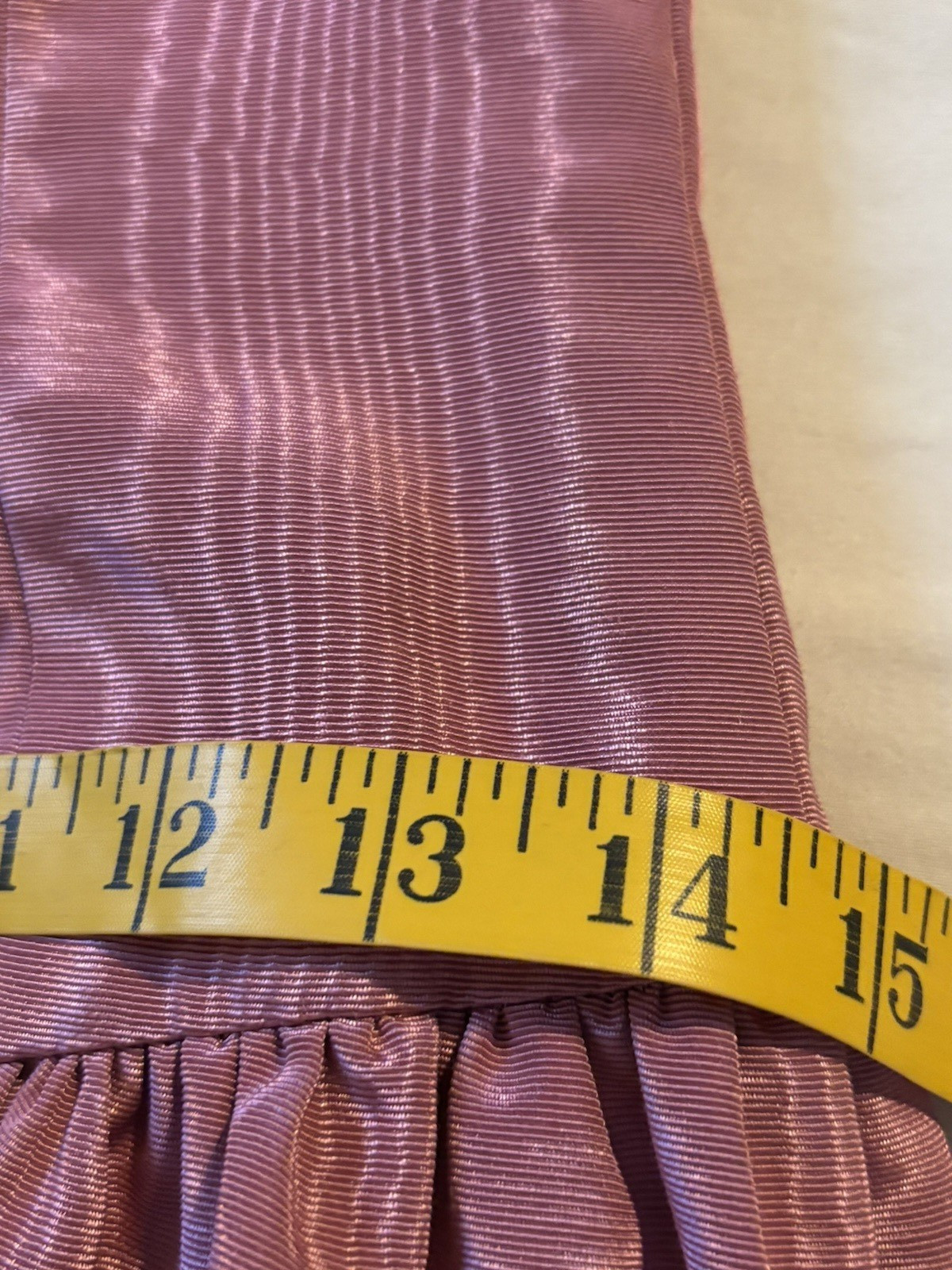 Vtg Handmade Rose Pink Moire Taffeta Dress 80s Basque Waist Rosette Prom Small