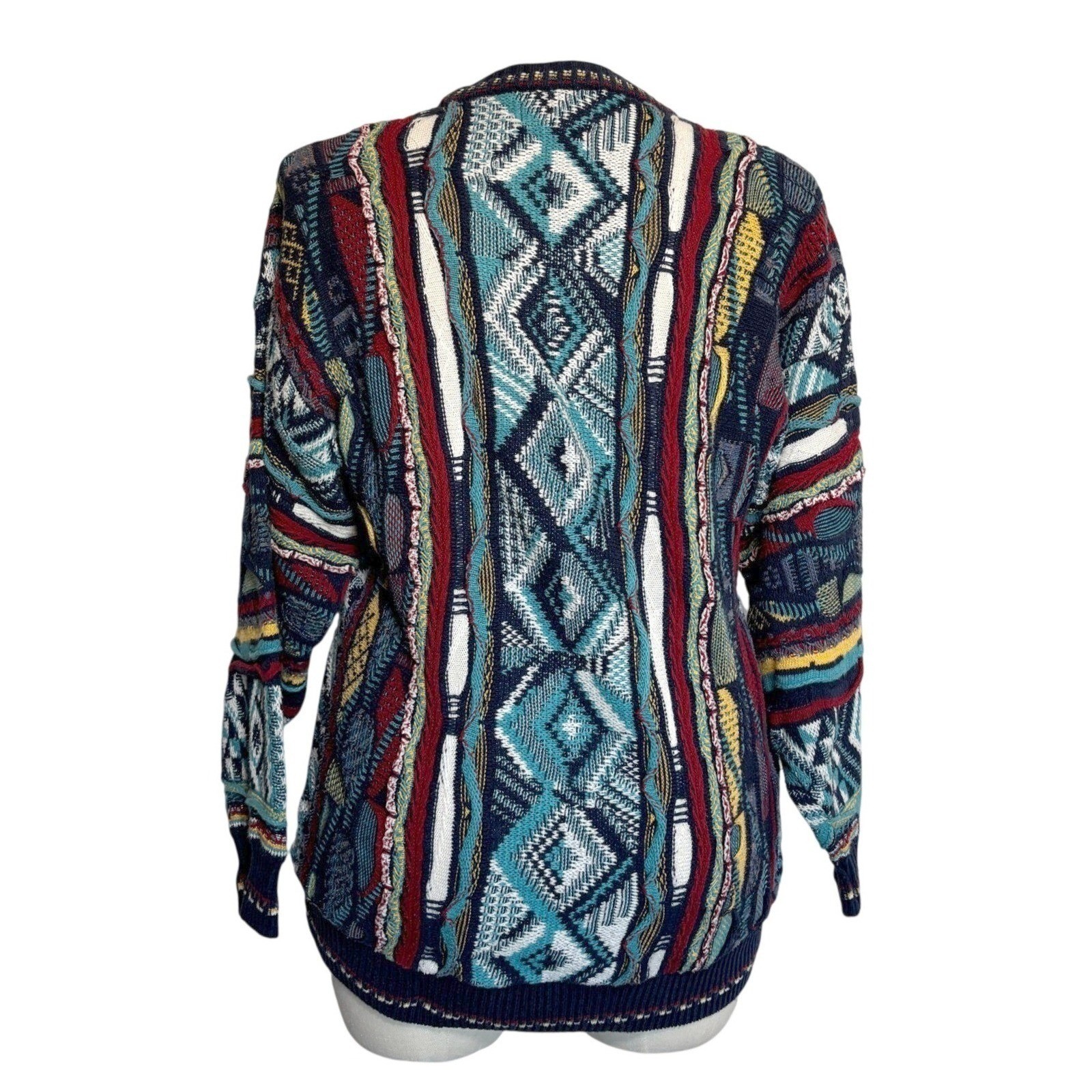 VTG Idea Uomo 3D Knit Sweater Coogi Style 90s Hip Hop Multicolor Mens Medium