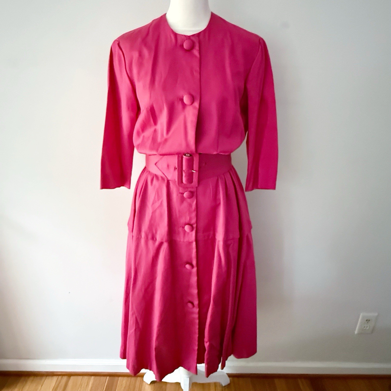 Vintage Women 60s 70s Belted Button Down Midi Shirt Dress Office Retro Classy
