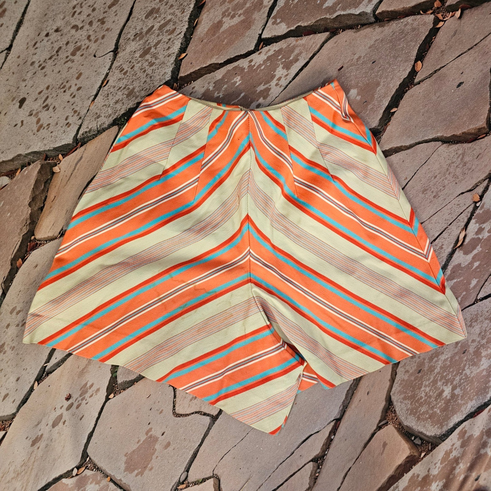 Vintage 1970s Bobbie Brooks Striped High Waisted Shorts Orange Teal Button Front