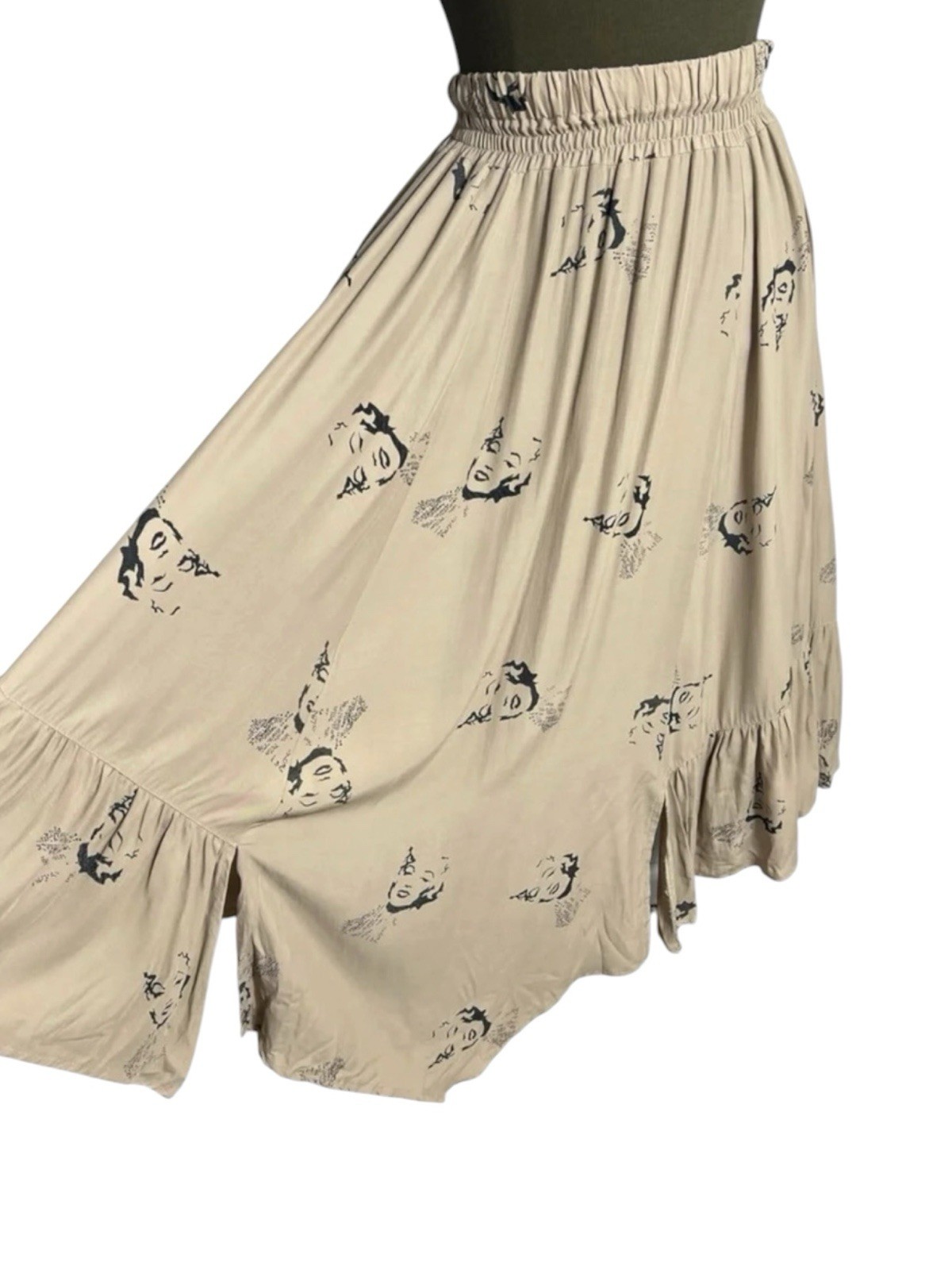 Vintage Miss Mod Marilyn Monroe Pop Art Print Midi Skirt Y2K Boho Ruffle Medium