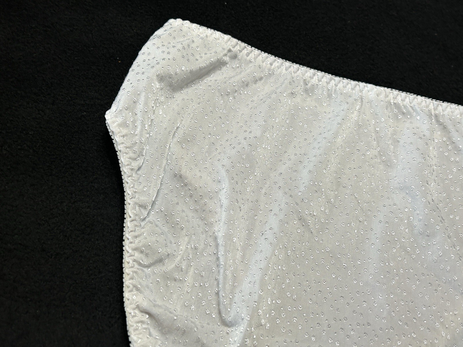 Vtg UNBRANDED Satin Embroidered Dots Hi-Leg Sz 8 White Panties #380
