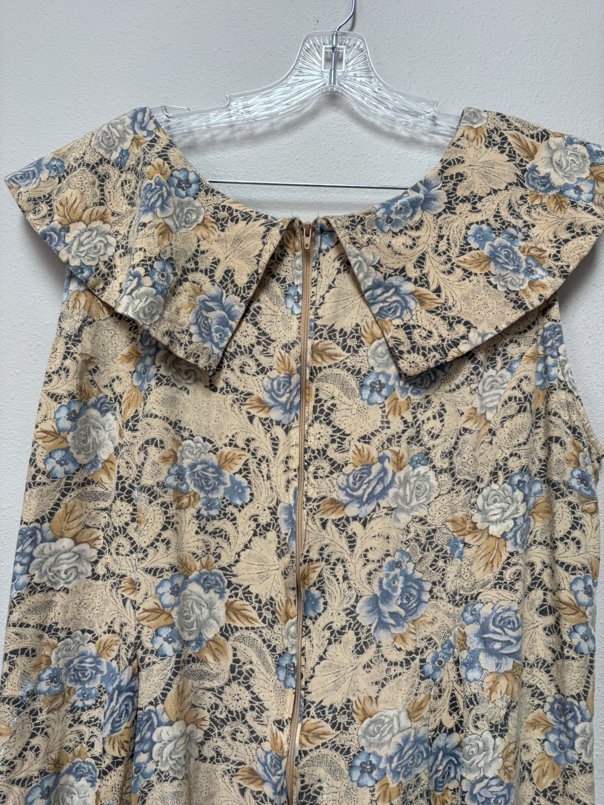Vintage 90s Betsy Lauren Lace Print Floral Midi Dress Womens 20 Blue Cottagecore
