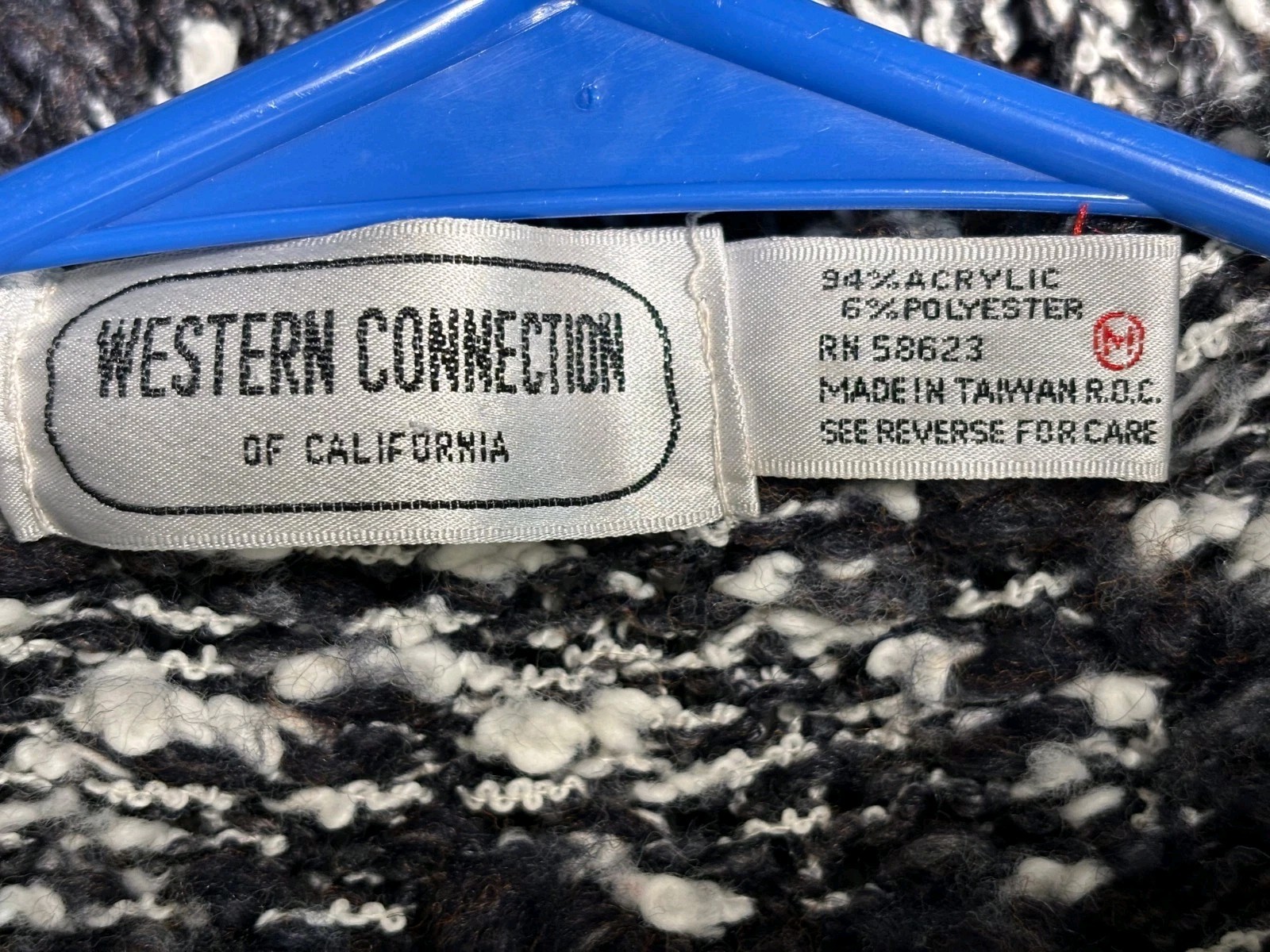 VTG Western Connection of California Cardigan Sweater Womens M Black White 90’s