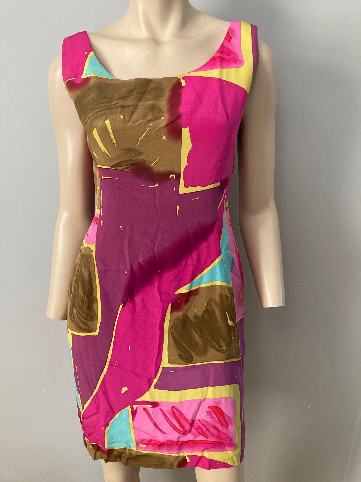 Gillian Vintage Silk Bright Abstract Wiggle Dress SZ 6