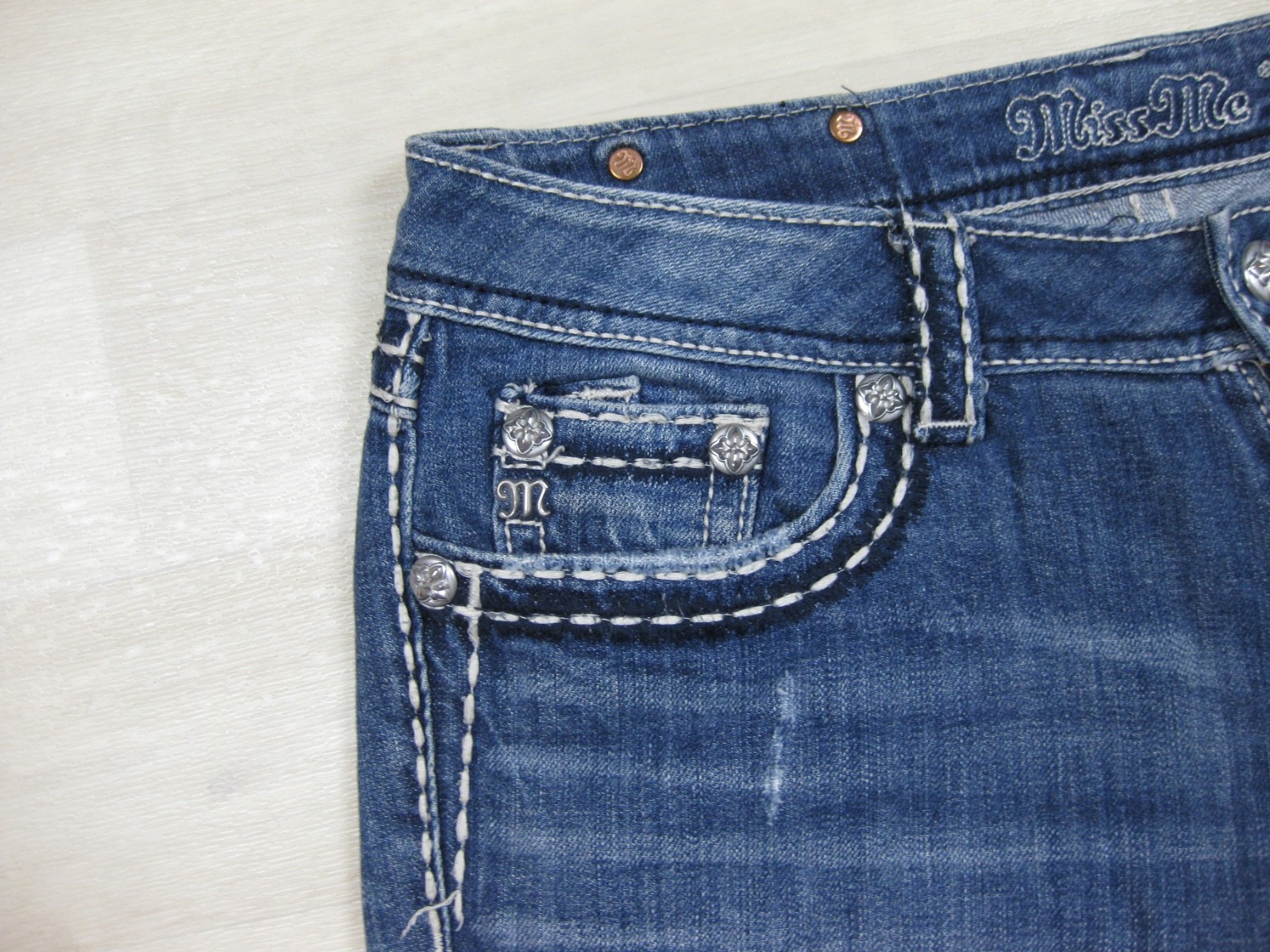 Y2K Miss Me Jeans Women’s (29) Low Rise Bootcut Biker Core #JE5152B14L McBling