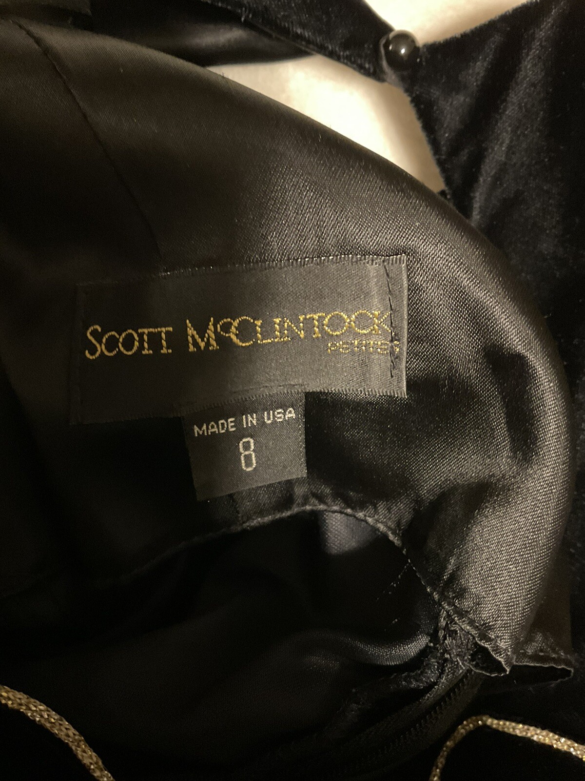 Vtg Scott McClintock Womens Velvet 90s Formal Dress 8P Gold Glitter Cocktail