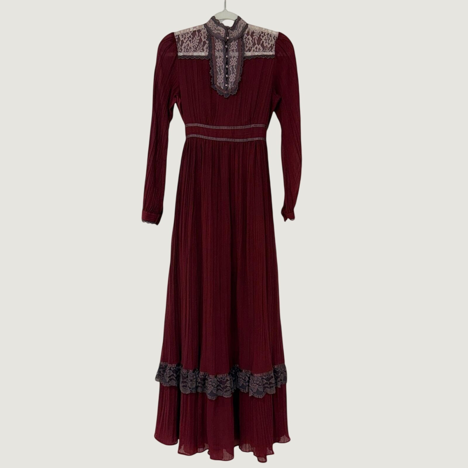 Gunne Sax 70s Vintage Lace Maxi Dress Womens S Burgundy Victorian Prairie