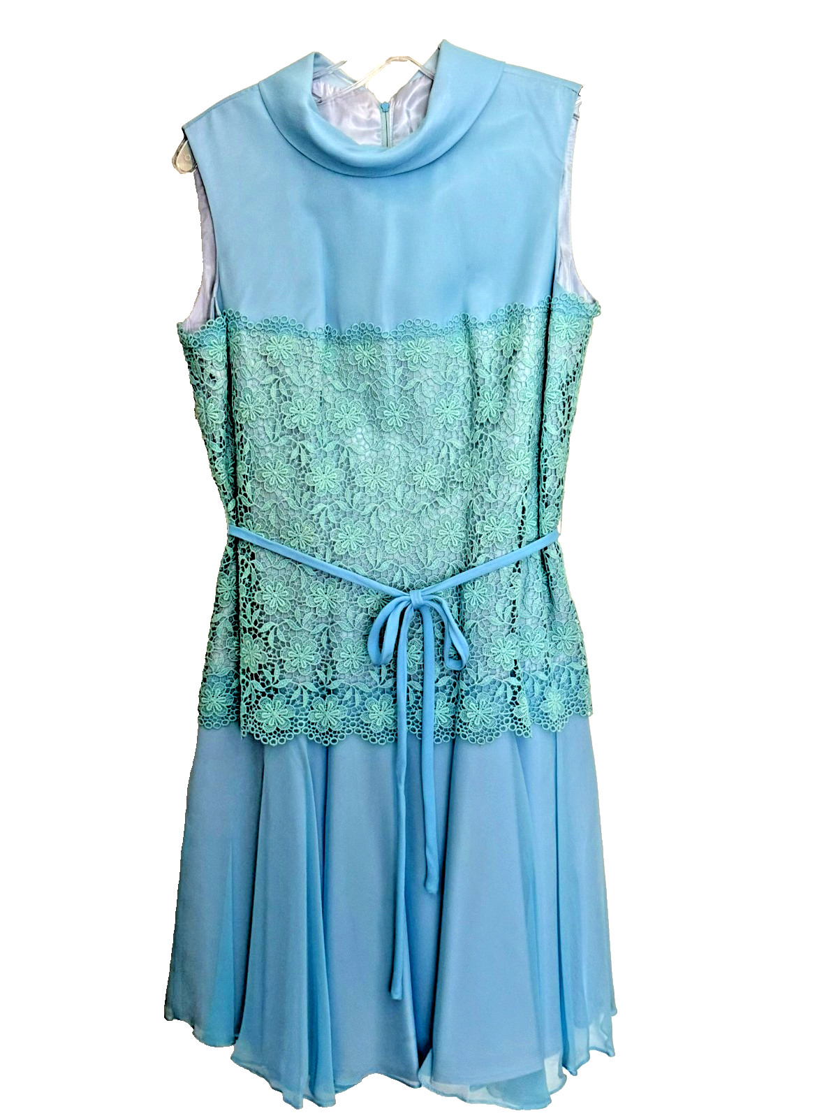 Vintage 60s Elinor Gay Original Chiffon Party Dress Crochet Lace Bodice