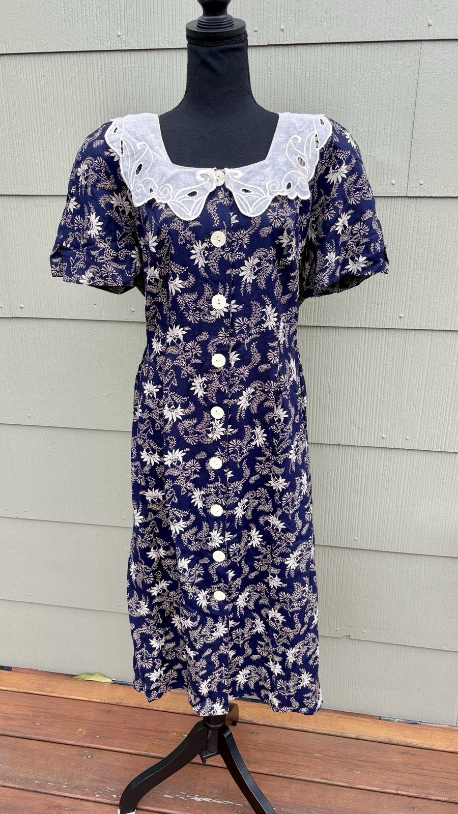 vtg Karon Crosby 80s Western Prairie Floral Lace Bib Button Down Peasant Dress