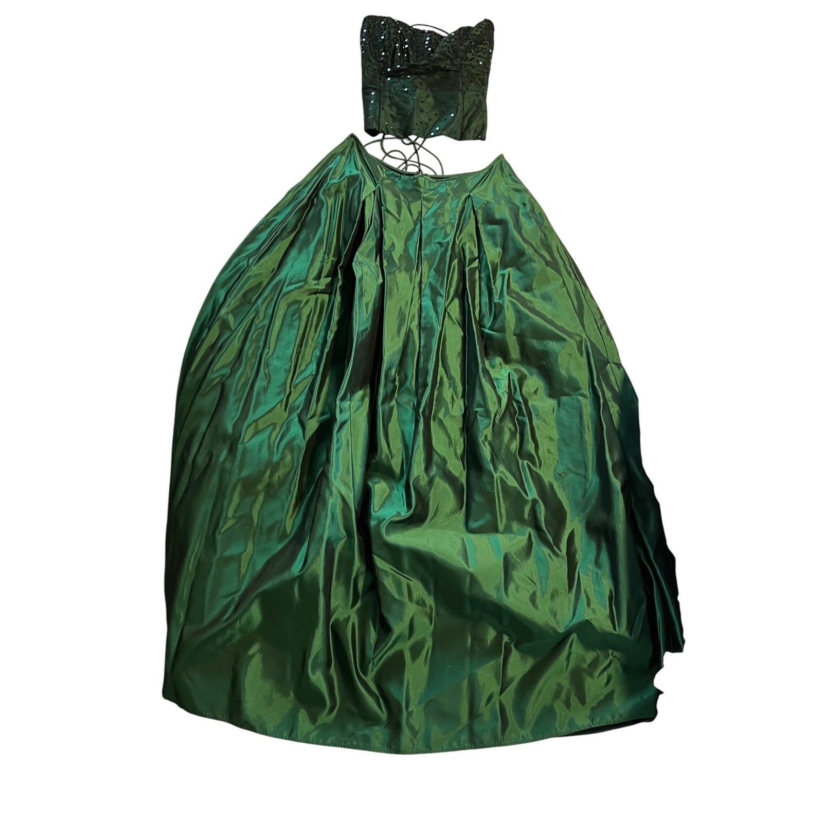 Zum Zum Niki Livas Vintage 2 Piece Formal Set Emerald Sequin top 7/8 skirt 9/10