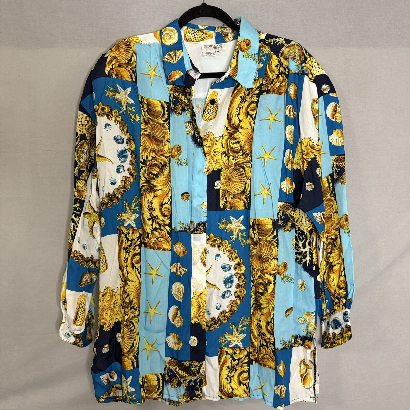 Vintage 90s Baroque Brownstone Studio Button Up Seashell Ocean Plus Size 18