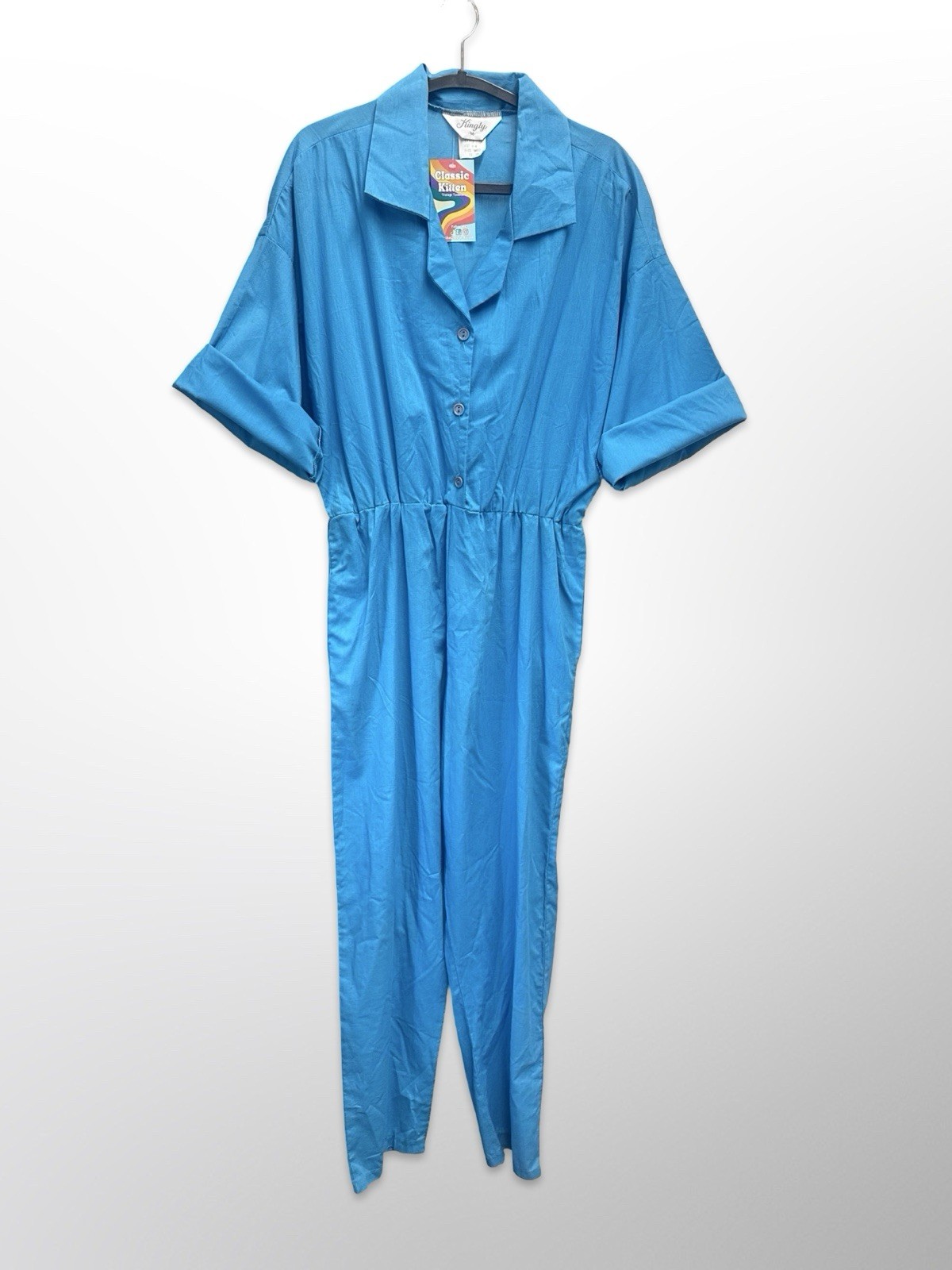 Vintage 80s Kingly Blue Cotton Painters Coverall Artist Jumpsuit NEW WAVE Medium