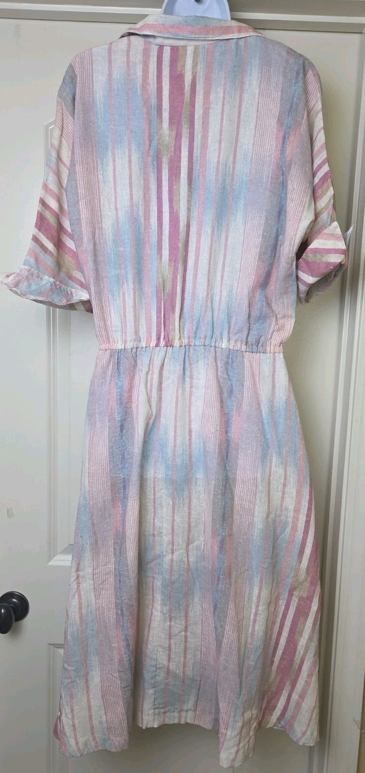 Vintage 1980s The Shirtdress Sears Dress Dolman Sleeve Pockets Pastel Stripe 16