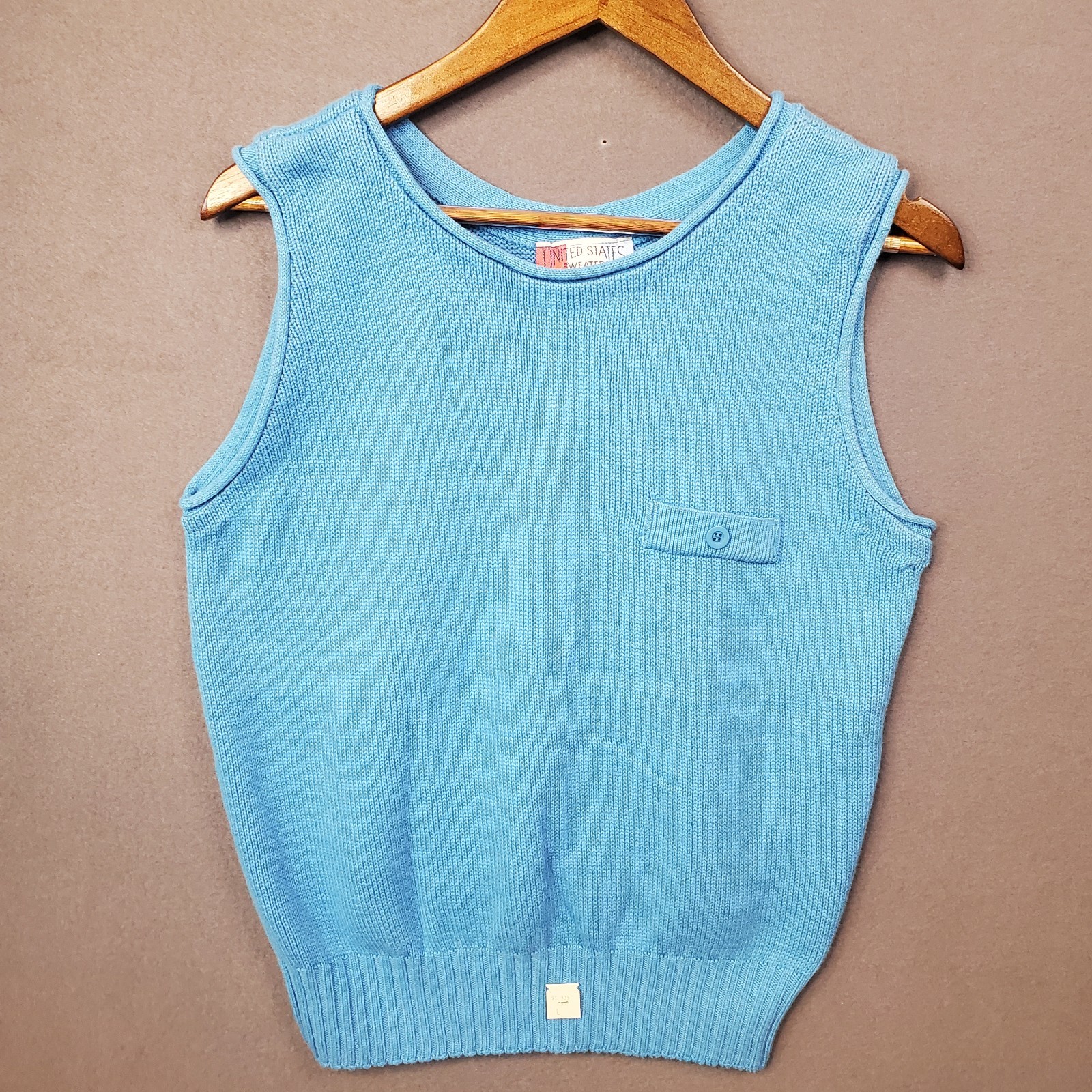 Vtg NOS Aqua Blue UNITED STATES SWEATERS Womens L Knit Sweater Vest MOD Retro