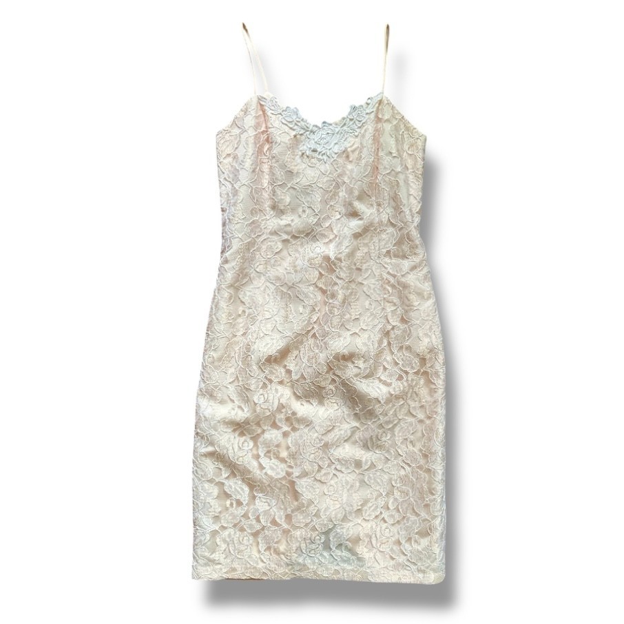Vintage 80s Cachet by Bari Protas Light Pink Lace Dress Suit Set Women’s Size XS